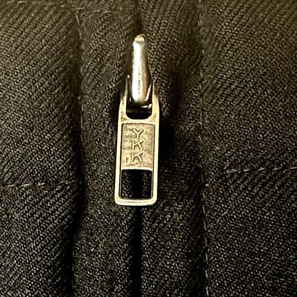 VTG X-L Hombre Wide Leg Wool Dress Pants Women L Black Pleated Zip Up Pockets - Picture 7 of 13